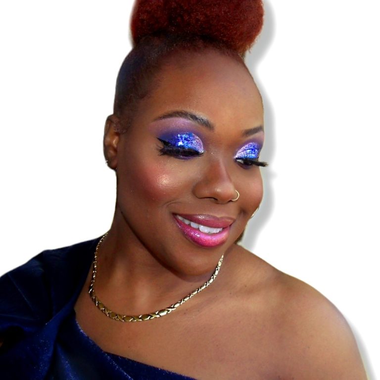 Beautiful black woman with blue glitter eyeshadow