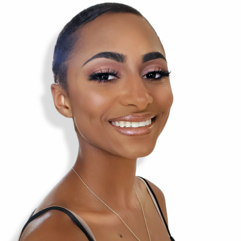 beautiful woman with brown skin, natural makeup and long lashes